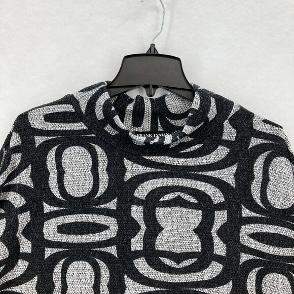 Frank Lyman Turtle‎ Neck Batwing Sleeve Top Women's 10 Black Gray Abstract Artsy - Picture 3 of 10